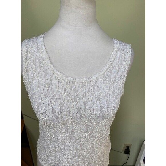 Vintage Nan Flower Women's Size L Sheer Textured Ivory Tank Top - Picture 2 of 9